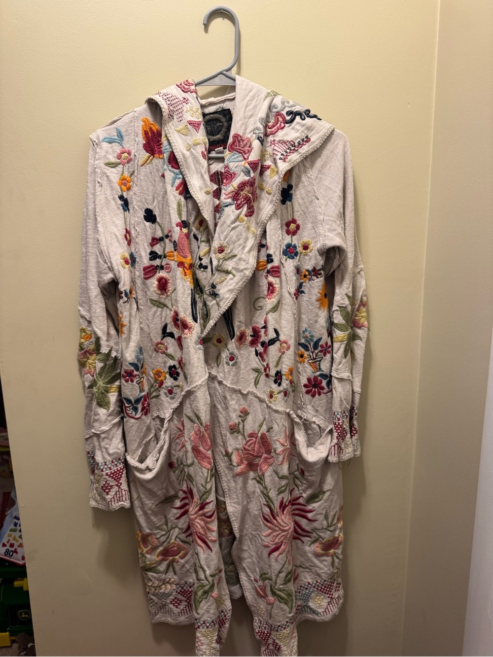 Johnny Was Embroidered Hooded Long Coatigan - Cream Floral